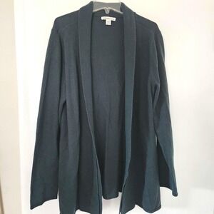 Coldwater Creek Dark Green Open Front Cardigan Sweater Womens Large L Vintage